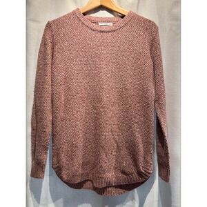 Pink Clover Womens Marled Knit Crewneck Sweater Curved High Low Hem Rose Small